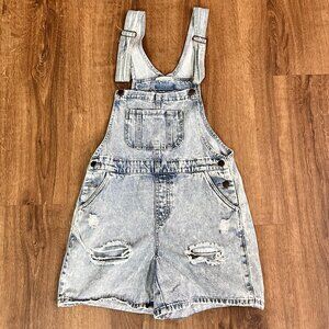 Vestique Vintage Vibe Acid Wash Distressed Overall Shorts Sz M